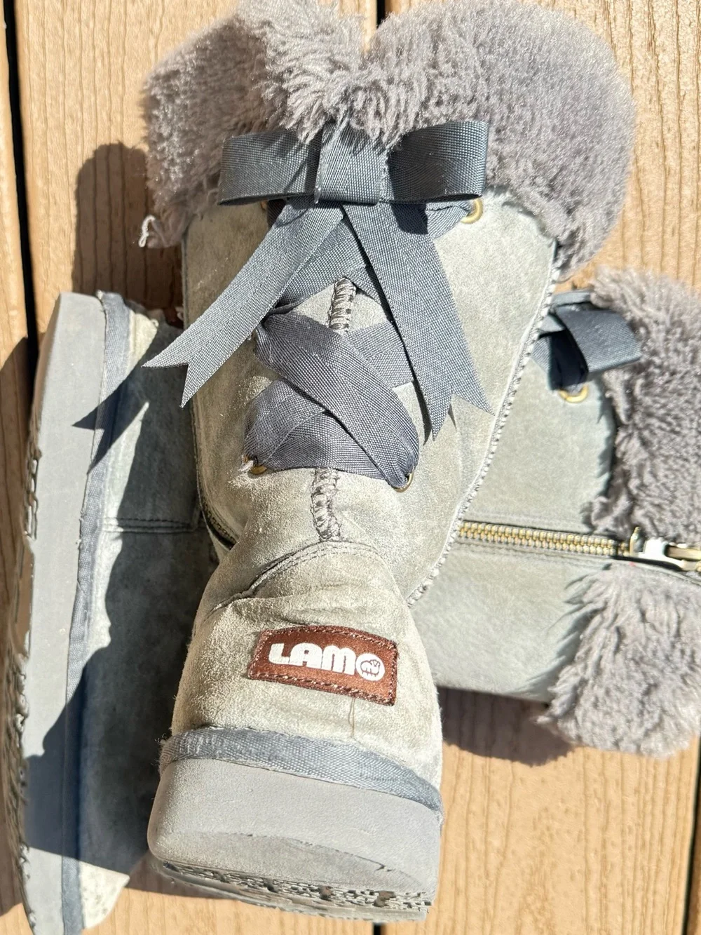 LAMO SUEDE WOMENS WATERPROOF BOW BACK FAUX FUR LINED WINTER BOOTS SIZE 5
